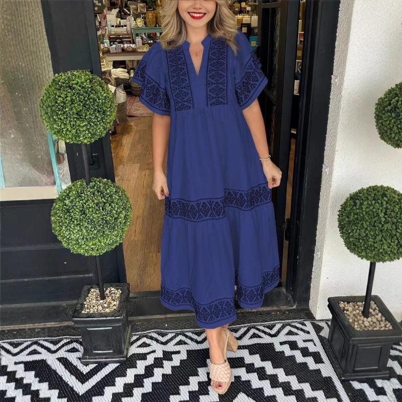 Summer Fashion V-neck Printed Loose Dress