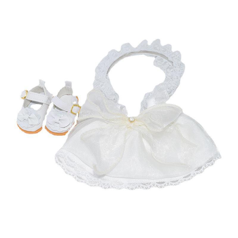 White Princess Dress & Headband Set for 20cm Cotton Dolls - 10cm/20cm Size Dress-Up Accessories
