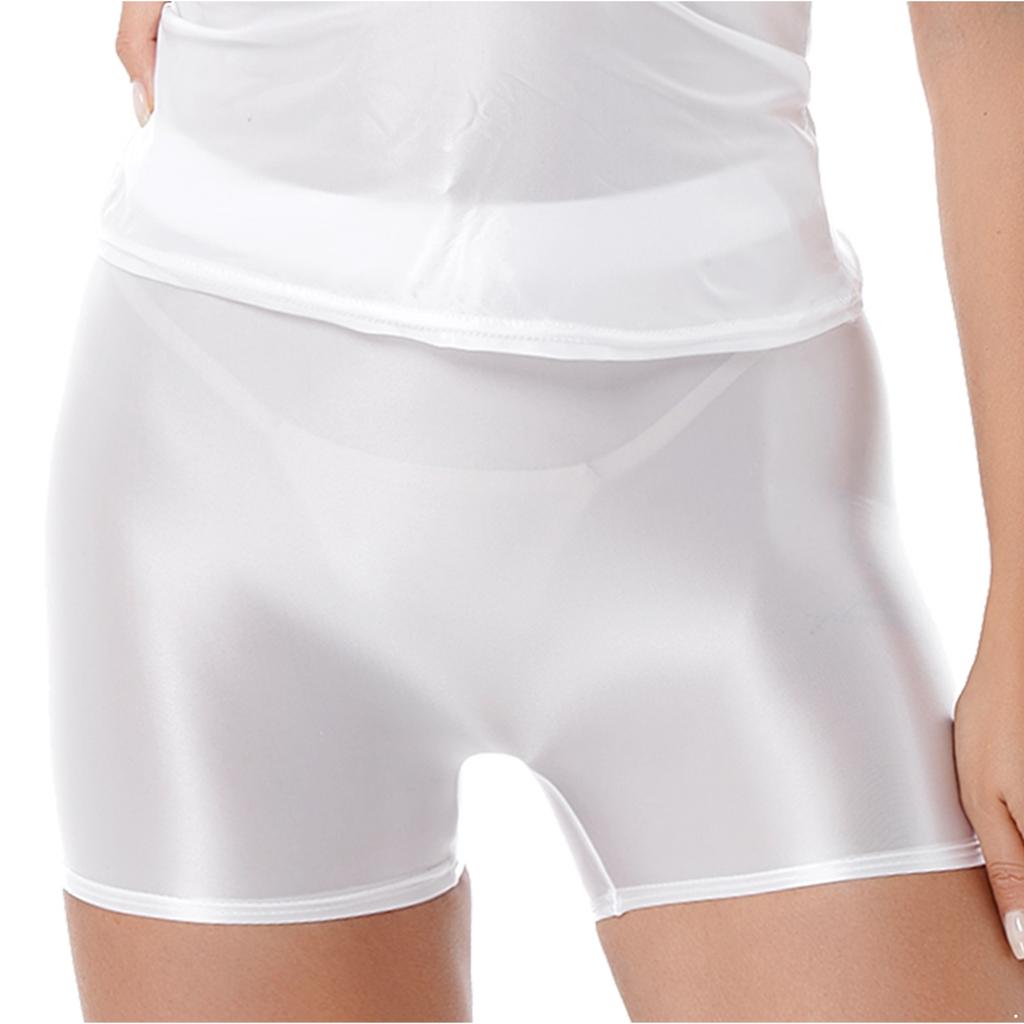 Women's Glossy Mid Waist Shorts Elastic Waistband Swimming Short Leggings Yoga Sportswear Swimwear