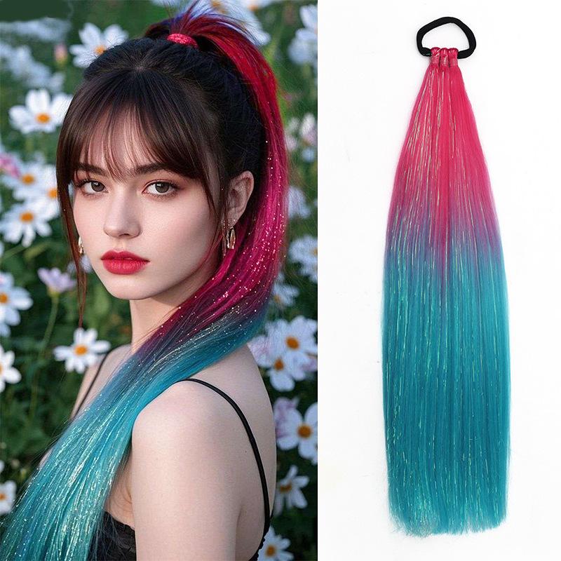 Colored Hair Extensions for Braids Ombre Ponytail Extension Colorful 18 Inch Crazy Tinsel Hair Day Accessories for Women