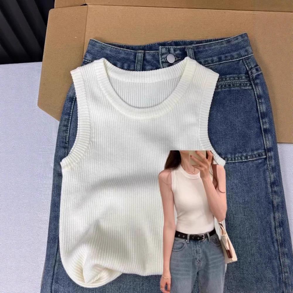 Canotta Lavorata a Maglia Senza Maniche in Seta Ghiacciata da Donna - Design Estivo Sottile, da Sola o a Strati, Nasconde l'Area delle Ascelle
