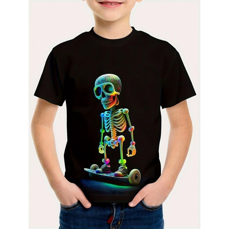 Kids Clothes Boys Tshirt Short Sleeve 3D Skull Print Children Summer Clothes Creative Stylish Streetwear Round Neck Girl Clothes