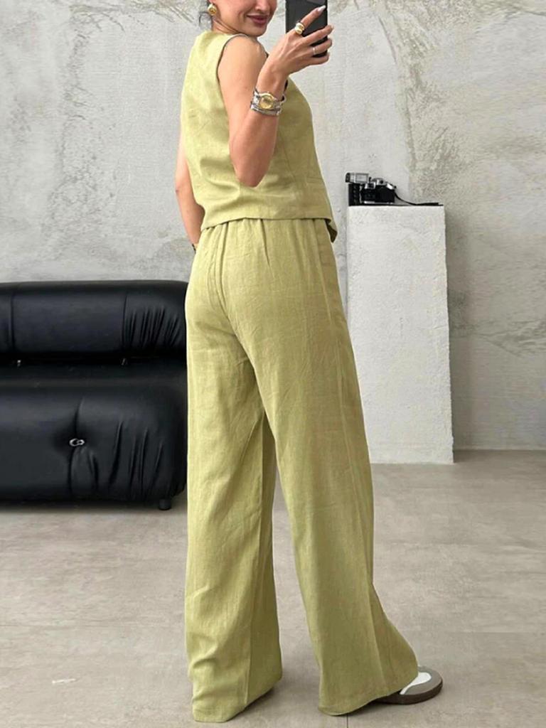 2025 Sleeveless V-neck Vest & Lace-up Straight-leg Pants Set