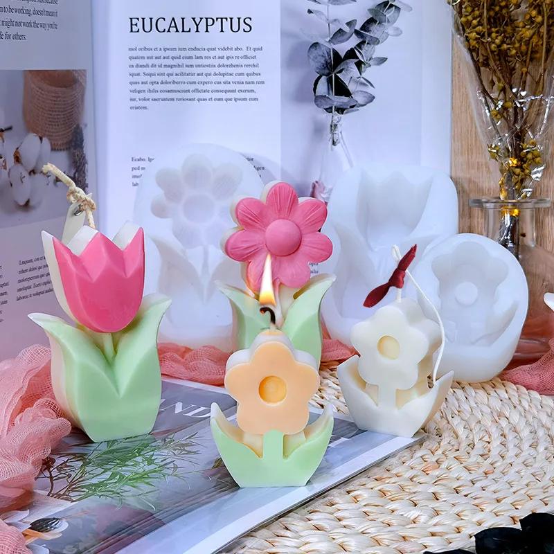 Different Shapes 3D Flower Silicone Candle Mold DIY Sunflower Candle Making Kit Handmade Soap Plaster Cake Baking Supplies