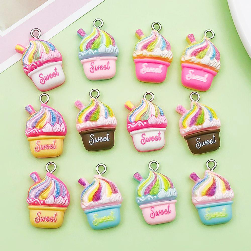 12-Color Resin Milkshake Ice Cream Cake Charms for DIY Jewelry