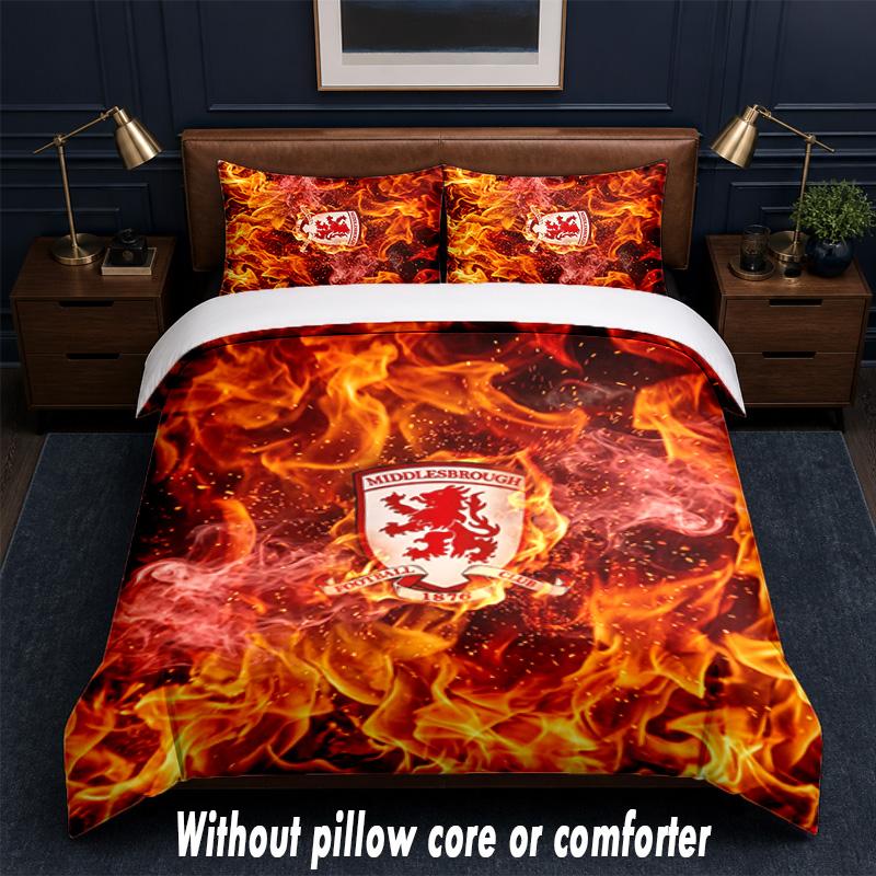 Middlesbrough Football Design Bed Bedding Set 1 Duvet Cover + 2 Pillowcases Soft Breathable Household Bed Linens