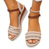 Straw rhinestone flash wedge heel platform sandals  summer new simple fashion buckle high heels women