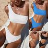 Bikini da donna a spalla singola senza schiena, tinta unita, con coppe imbottite, costume da bagno per nuoto, spiaggia
