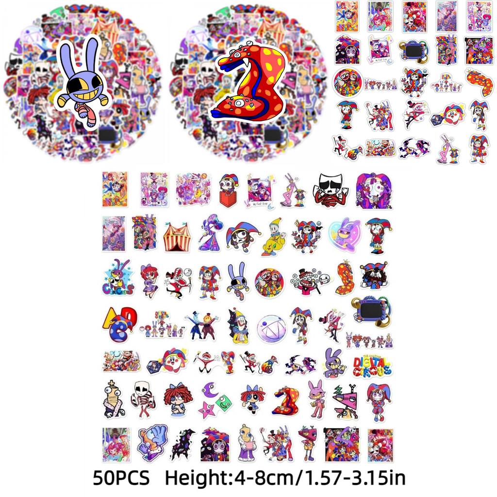 Premium Digital Circus Cartoon Stickers 60 Stickers Diverse Shapes Easy Stick-on Installation