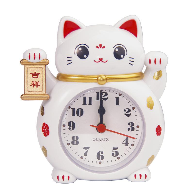 Japanische Glückskatze Wecker Koreanische Cartoon-Katze Einfache Dekorative Tischuhr Nachttisch-Dekorationen Schüler Aufstehen Quarz Uhr