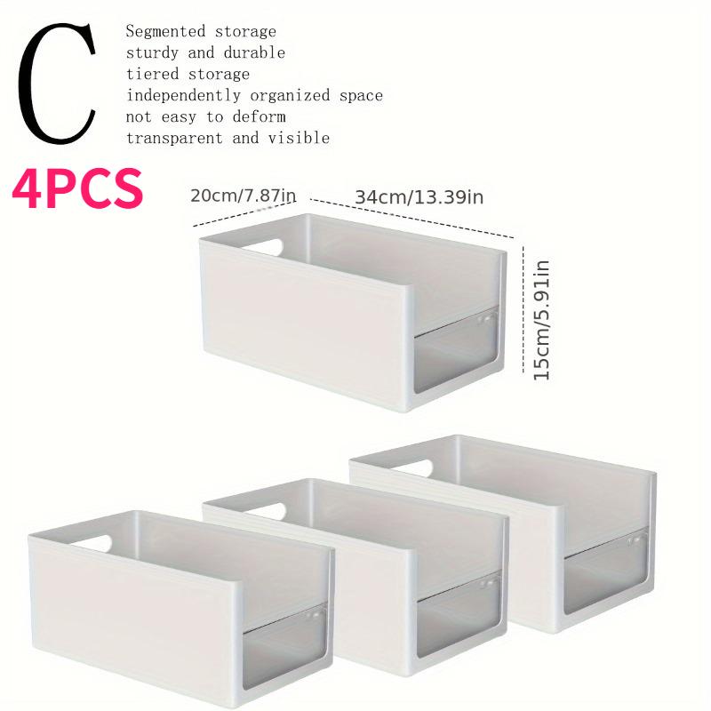 4 Pack White Storage Box with Handle Clear Panel Durable Waterproof Stacking for Organizing Kitchen Cabinets and Drawer Dividers