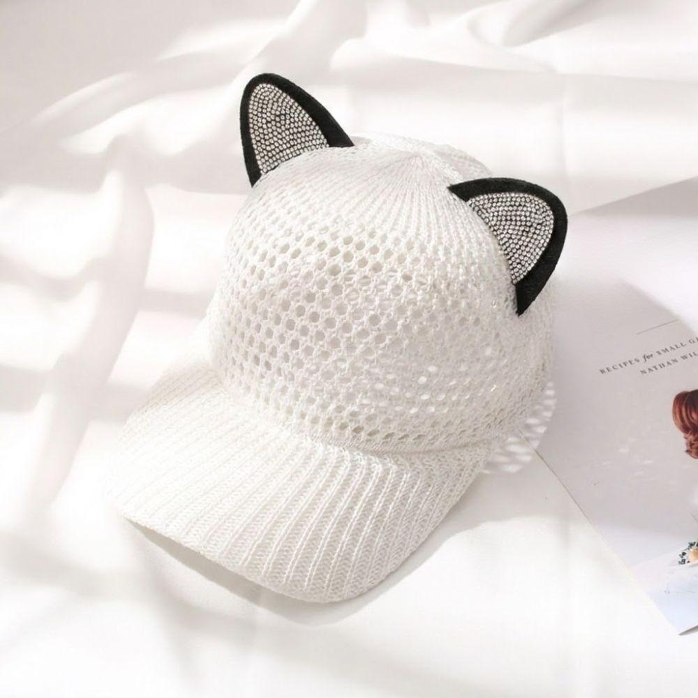 Fashion Cat Ears Baseball Cap Hollow Design Breathable Sun Hat UV Protection Simple Peaked Cap Unisex Outdoor