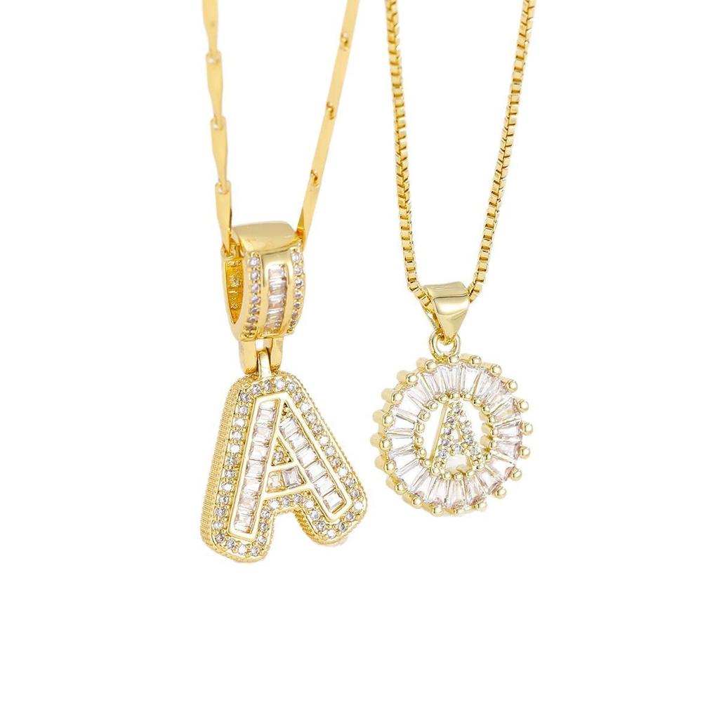 2Pcs Full CZ Zircon Iced Crystal Initial Letter Flower Necklace Women Copper A-Z Alphabet Pendant Couple Jewelry Birthday Gifts