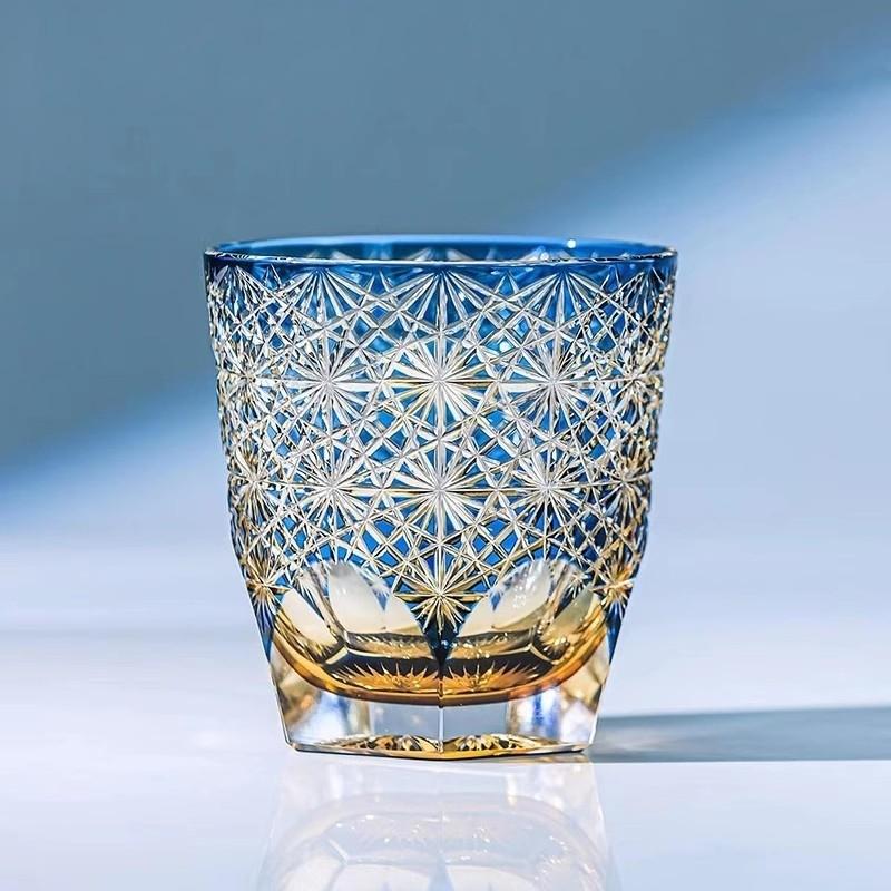 Colour Process Crystal Edo Kiriko Wine Cup Hand Carving Chrysanthemum Pattern Whiskey Glass Spirits Liquor Snifter Whisky Mug