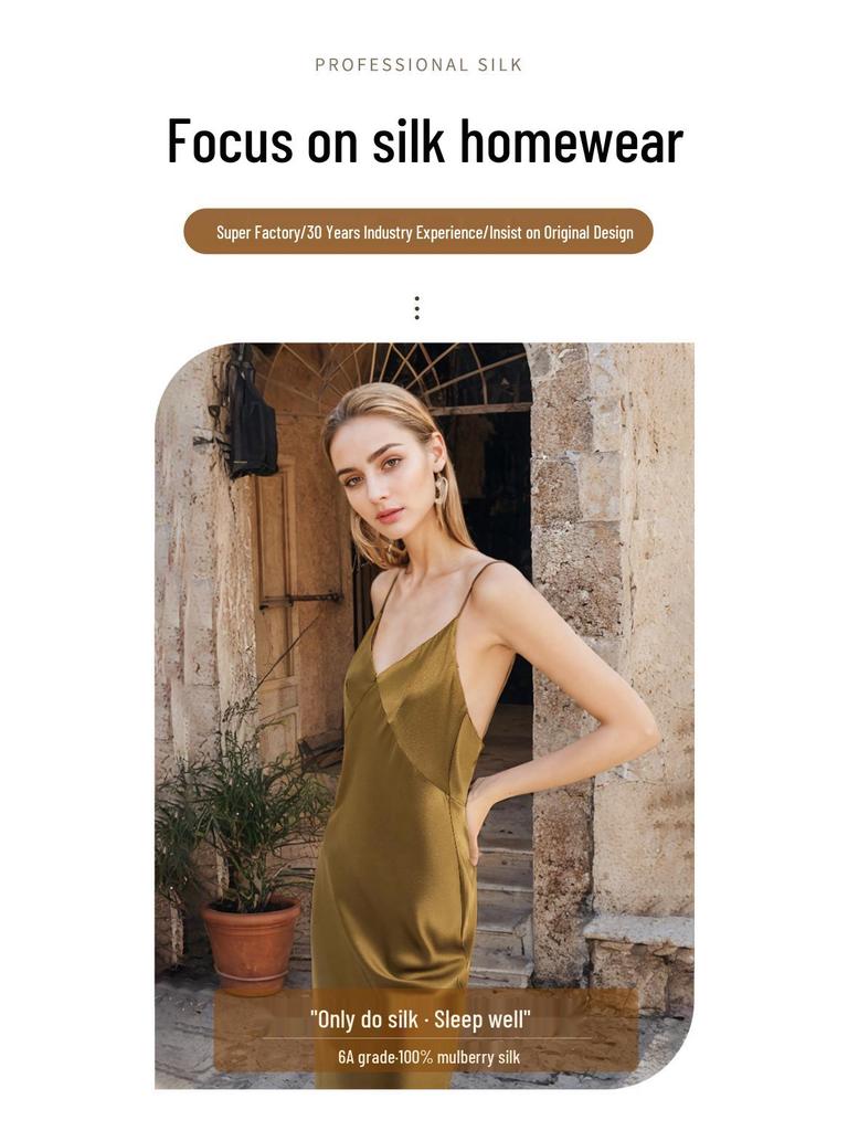Luxurious 19 Momme Mulberry Silk Slim-Fit Nightgown - Sexy Mid-Length Summer Design for Women