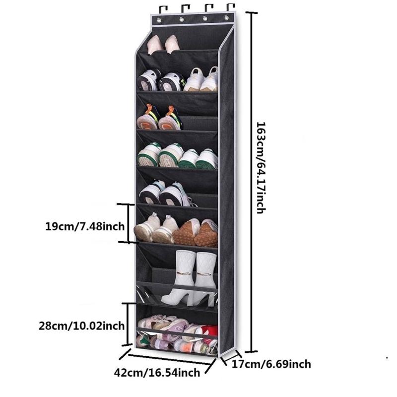 Versatile 8 Level Over Door Shoe Holder Footwear Hanger with Large Pocket Space Saving Shoe Organizer for Closet
