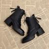 Women's Boots High Quality Casual Leather Boots Classic Lace-up Ankle Boot 6cm Thick Heel Platform Boots for Women Botas Mujer