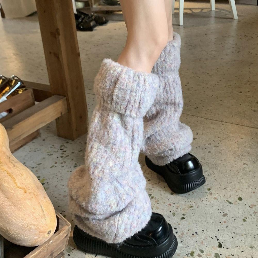 Harajuku Thick Warm Winter Leg Warmers Foot Cover Y2K Kinted Leg Warmer Kawaii Lolita JK Knit Long Stockings Spicy Girls