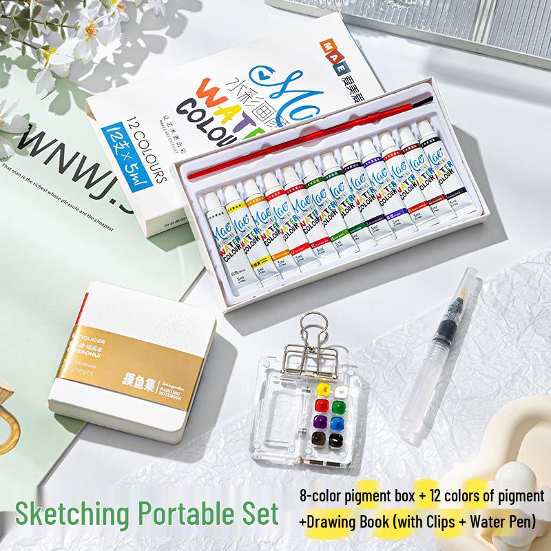 Portable Mini Watercolor Paint Box Set for Travel Sketching