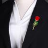 [Red Rose Brooch] Elegant Red Rose Alloy Brooch with Green Leaves | Chic Collar Pin for Dresses, Sweaters & Coats | Perfect Gift for Birthdays, Mother