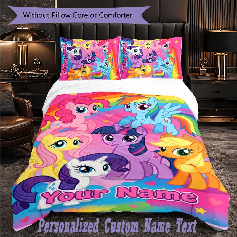 Personalized 3Pcs Bedding SetMy Little Pony Custom Text Duvet Cover Pillowcase Set Bedroom Gift