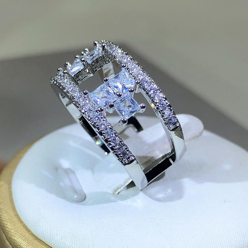 copper Creative Irregular AAAAA+ CZ Big Ring Ladies Geometric Zircon Ring Fashion Jewelry Gift