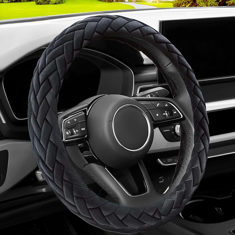 Soft Velvet Steering Wheel Cover Cute Hands Warm Fuzzy, Universal 15 Inch For Women Girls, Fit Vehicles, Sedans, SUVs, Vans, Trucks - Light Pink