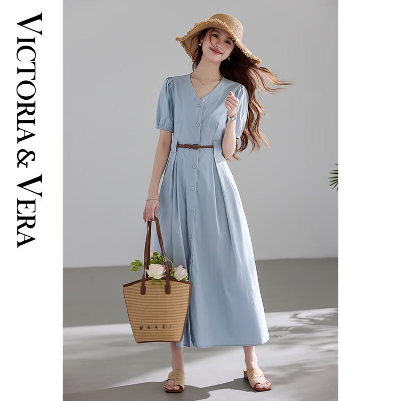 

VICTORIA&VERA V-Neck Single-Breasted Midi Dress M