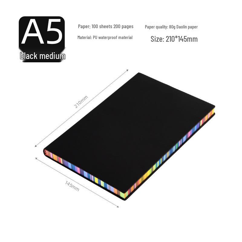 A5 Soft Cover Rainbow Edge Cute Notebook - Custom Color Edge Thick Leather Diary