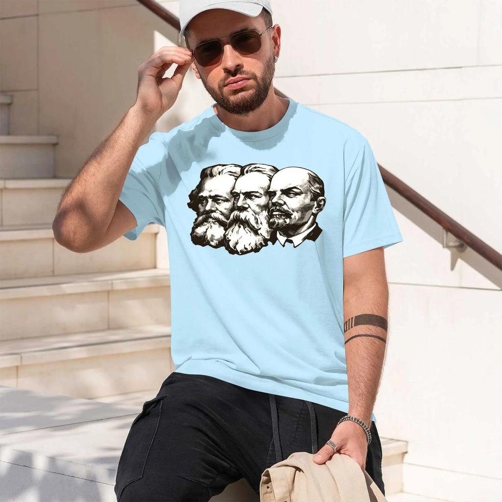 Karl Marx And Friedrich Engels And Vladimir Lenin 2026 New Fashion Heavyweight Hot Selling Retro Printed Pattern Fun Round Neck