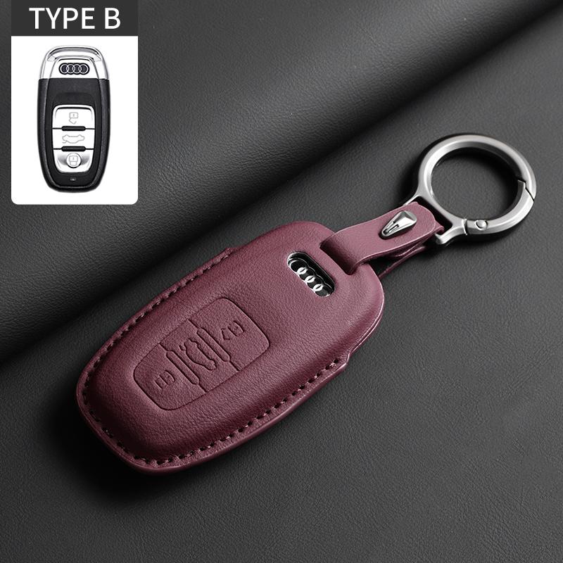 Leather Car Key Case Cover For A4L A5 Q7 TT TTS A3 A4 B9 A6 A7 4K A8 E-tron Q5 Q8 C8 D5 SQ8 Car Keychain Accessories