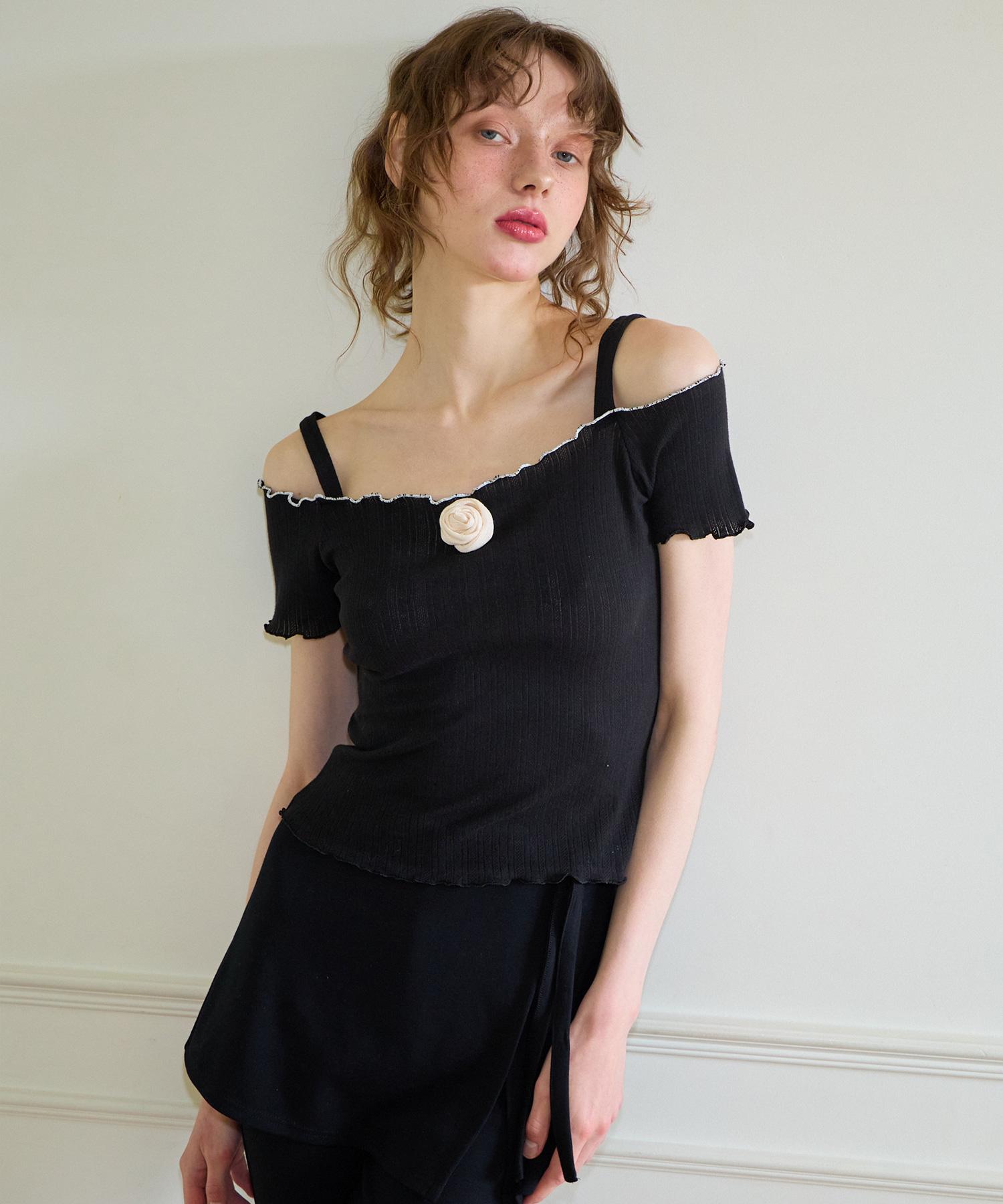 Salon De Yon Corsage Point Strap Off Shoulder T_ Black Free