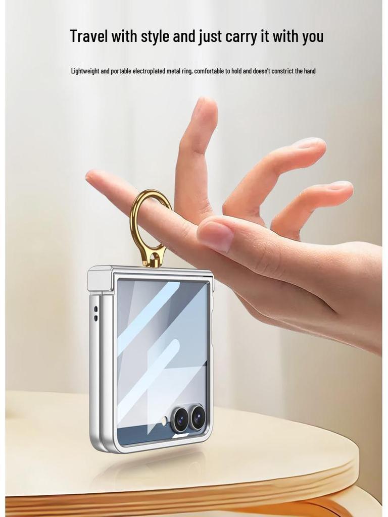 Samsung Z Flip7 Full-Cover Solid Color Case with Hinge Protection and Built-In Ring Stand