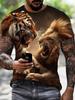 Men's Tiger VS Lion Confrontation Print T-Shirt Realistic Wild Beast Roar Crew Neck Casual Short Sleeve
