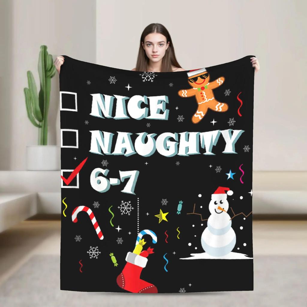 Meme Nice Naughty Christmas Brain Rot Funny Xmas Blanket Soft Warm Bedding Throws Trendy Winter Streetwear Bedspread