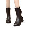 Fleece boots Warm soft leather Martin boots New thickened medium heel medium tube thick heel cotton boots in autumn and winter