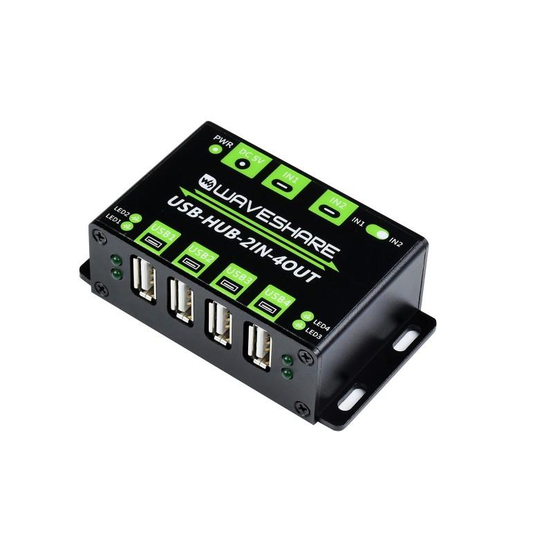 Industrial Grade USB HUB, Extending 4x USB 2.0 Ports, Switchable Dual Hosts USB-HUB-2IN-4OUT-NP