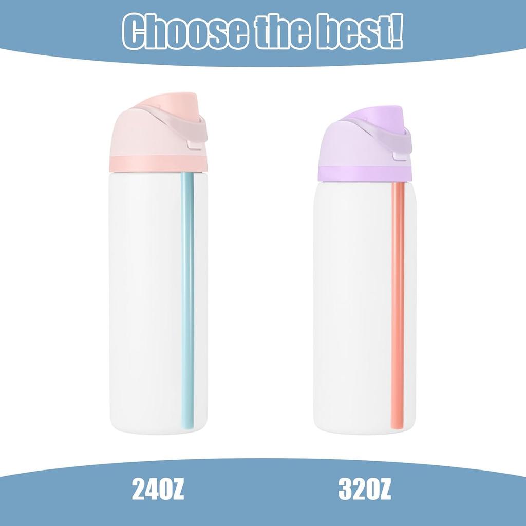 6pcs Replacement Straws, Compatible with Owala FreeSip 24oz 32oz Water Bottles Reble Plastic Straws with Cleaning Brush & Cutting Tool 3 Colors