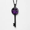 Fashion Classic Five-pointed Star Glass Key Pendant Necklace for Men Women Key of Solomon Magic Array Jewelry Accessories Gifts