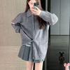 Double-Sleeve Herringbone Lapel Knit Cardigan Sweater for Women