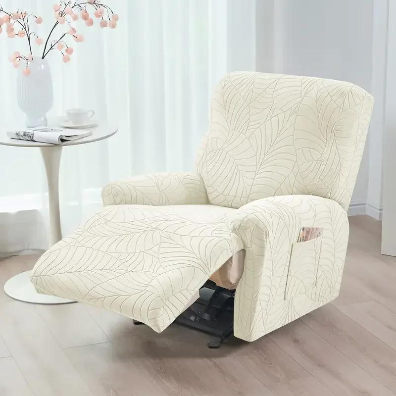 1 Seat Recliner Chair Covers Dust-Proof Elastic Armchair Slipcover Leaves Jacquard Single Sofa Slipcover For Living Room Decor