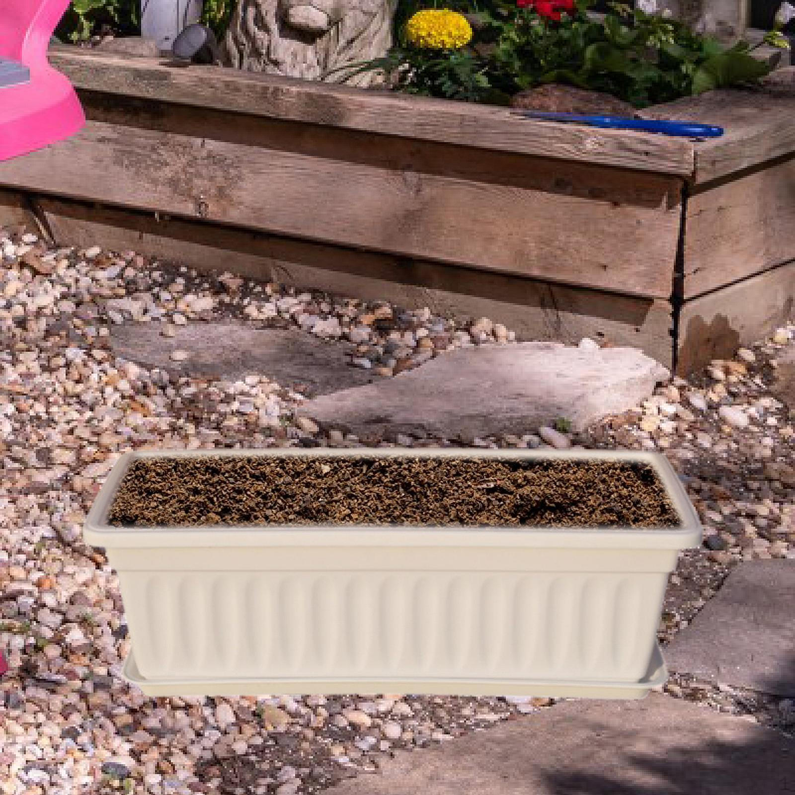 

17 Inch Rectangular Planter Box with Trays And Drainage for Indoor Outdoor Use білий