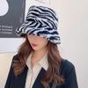 Zebra Grain Ornamented Hats with Flat Top & Wide Brim for Winter Warm Keeping
