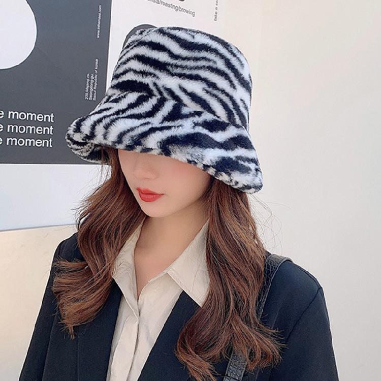 Zebra Grain Ornamented Hats with Flat Top & Wide Brim for Winter Warm Keeping