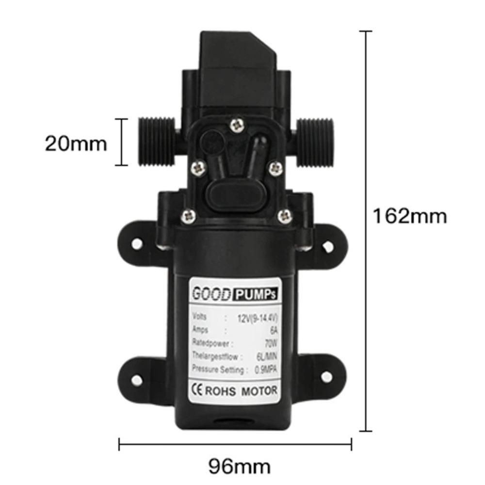 12V High-Pressure Self-Priming Diaphragm Water Pump, 130PSI, 6L/Min, Automatic Flow Switch, Safe and Compact Design