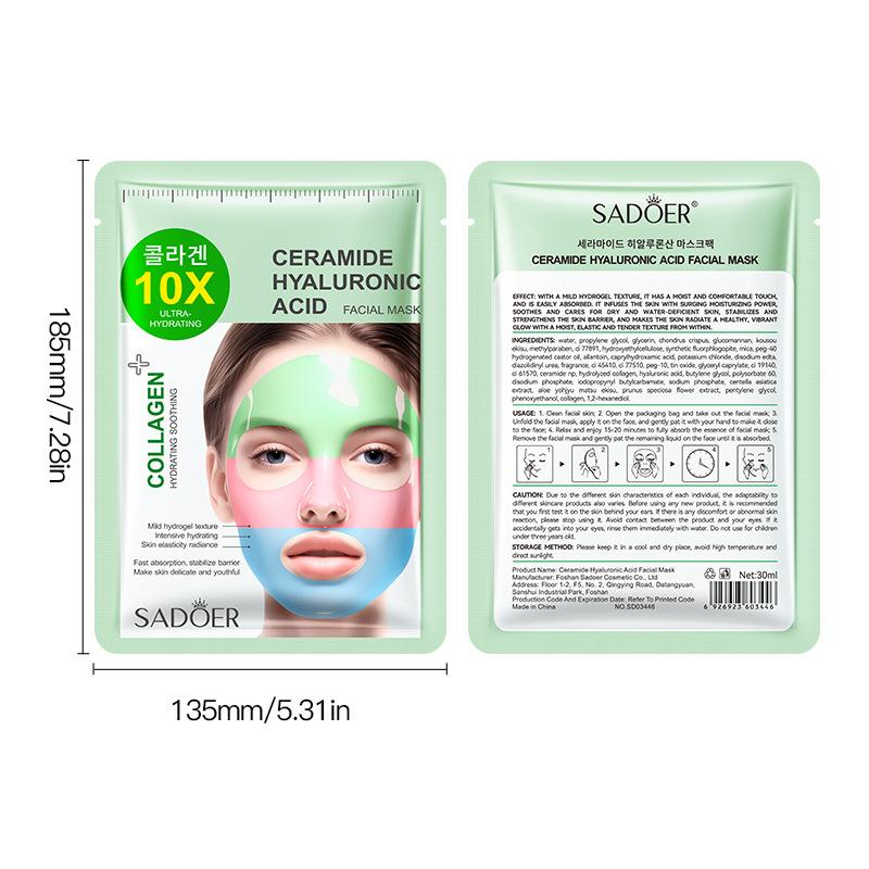10 pcs Ceramide Hyaluronic Acid Facial Mask Collagen Hydrating Moisturizing Soothing Sheet Mask Skin Care