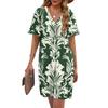 Women's Summer Floral Print Dress Pleated Short Sleeve V-Neck Pocket Casual Dress