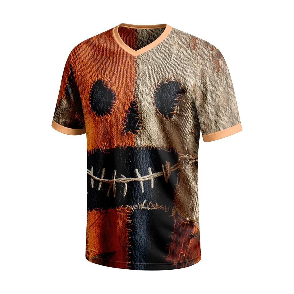 Men's Halloween Print V-Neck Short Sleeve T-Shirt Casual Summer Top