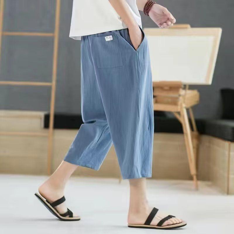 Men's Summer Cotton & Linen 7-Point Cropped Pants - Lightweight, Casual, and Loose Fit