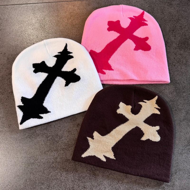 Y2K Knit Beanie Women Cross Warm Ear Flap Slouchy Hat Trendy Winter Cap